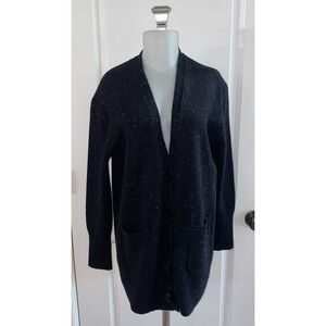 J. Crew Wool Black Speckled Cardigan Sweater Size‎ Small Boyfriend Pockets